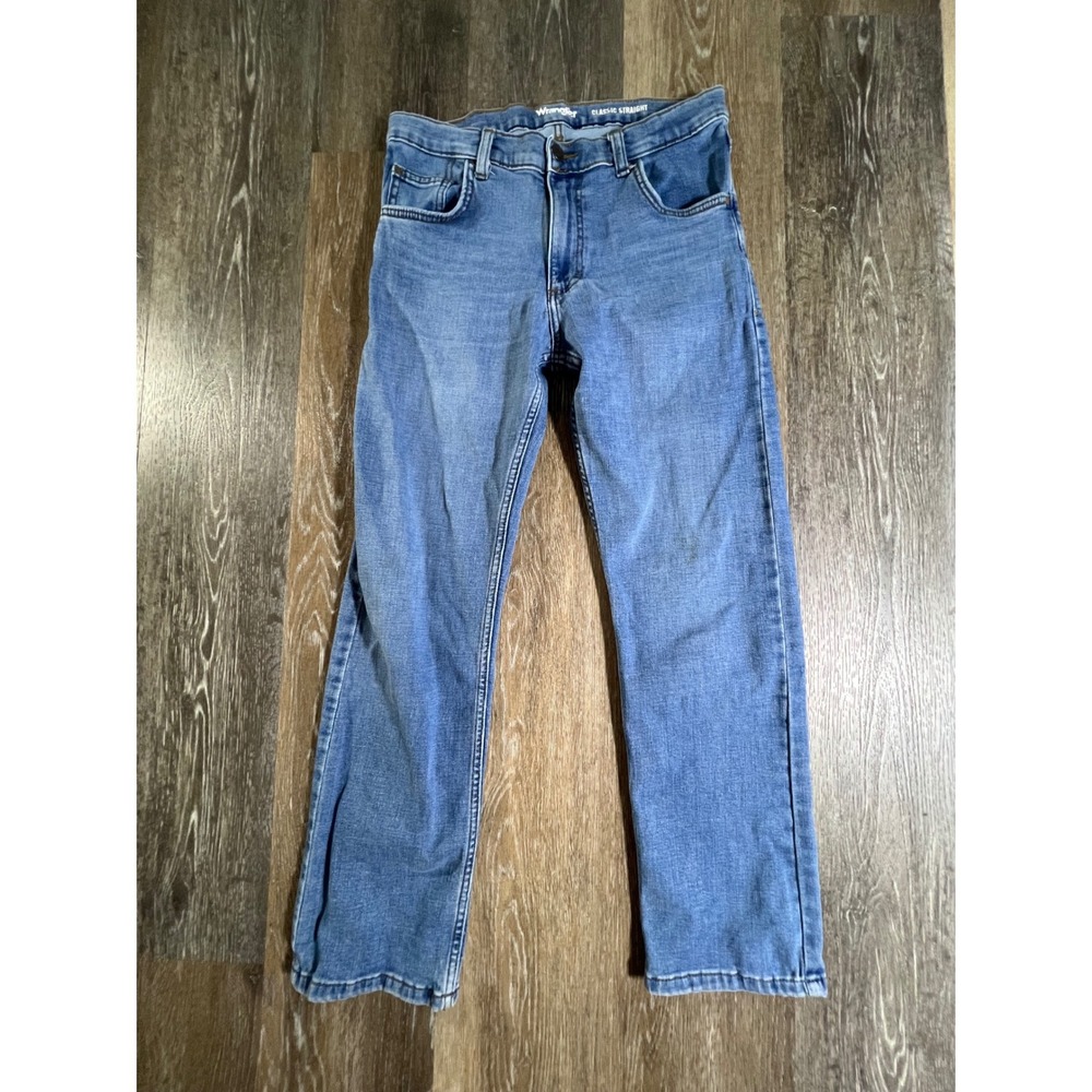Wrangler Classic Straight Jeans Boys 16 Husky Blue Medium Wash Stretch 112373977